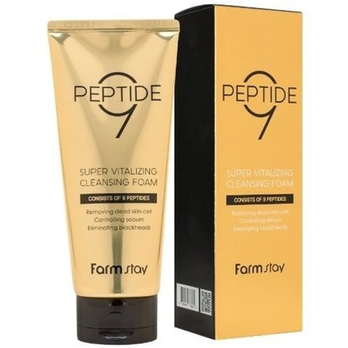 Омолаживающая очищающая пенка с комплексом из 9 пептидов FarmStay Peptide9 Super Vitalizing Cleansing Foam 180мл