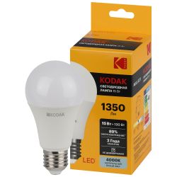 Лампа светодиодная Kodak LED A60-15W-840-E27 K 15Вт груша нейтральный белый свет Е27 | Kodak