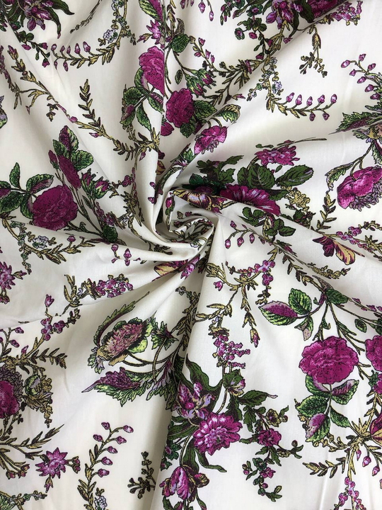 Коттон принт, цветы молочн/фуксия/зеленый DD#45 (№22)