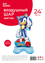 Шар 3D (24''/61 см) Фигура на подставке, Ежик Аниме, Синий, 1 шт. в уп.