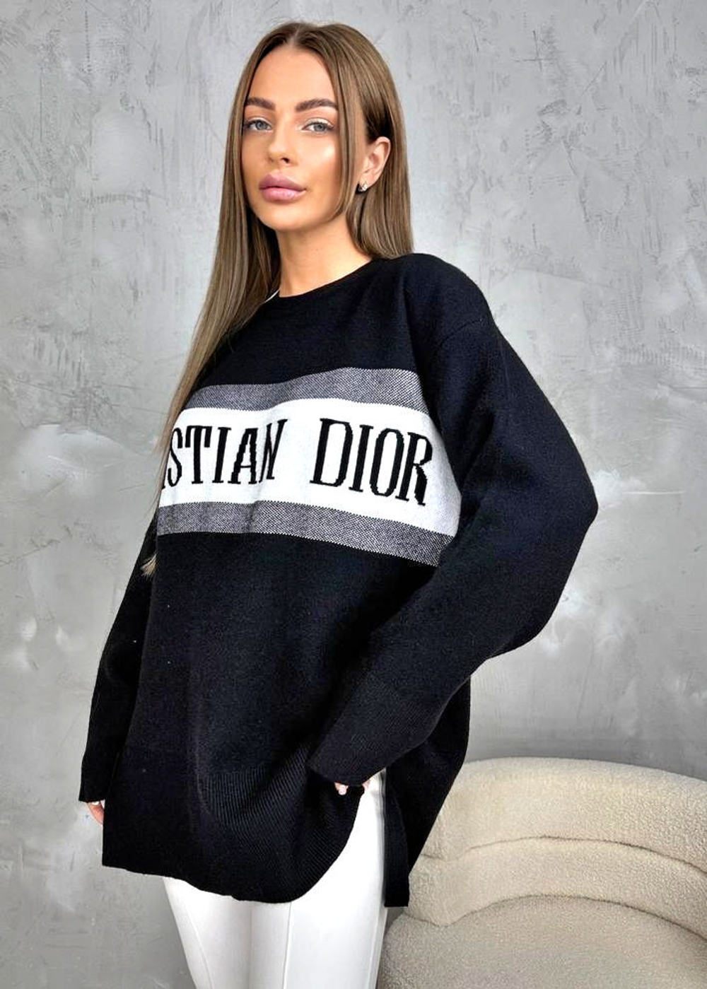 Свитер женский синий Christian Dior, размер 48 - 56