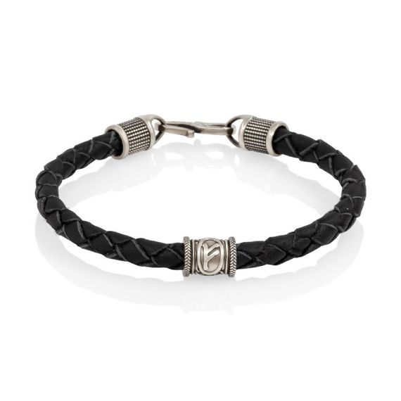 Браслет гайтан черный 5 мм с руной Феху Мельхиор, вид 1