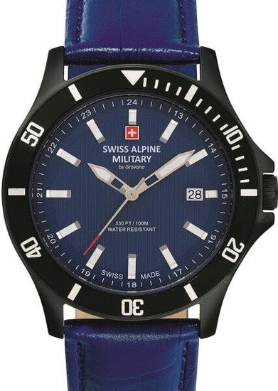 С ремешком Мужские наручные часы с синим кожаным ремешком Swiss Alpine Military 7022.1575 mens 42mm 10ATM