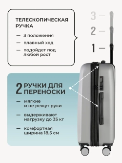 Чемодан Bonle размер М Серебристый