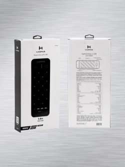 Сетевой фильтр с предохранителем HARPER UCH-650, 8 розеток, 3 USB + 1 type-C с поддержкой power delivery, кабель 5 метров, 4000 Вт, 16А, черный