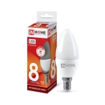 Лампа светодиодная IN HOME, Е14, 8Вт, C37 (свеча), 220В, 600Лм, 3000К (10)