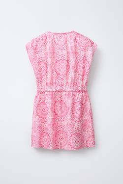 ZARA ПЛАТЬЕ С ПРИНТОМ, УЗЛОМ И ДЕКОРАТИВНЫМ ВЫРЕЗОМ, РОЗОВЫЙ