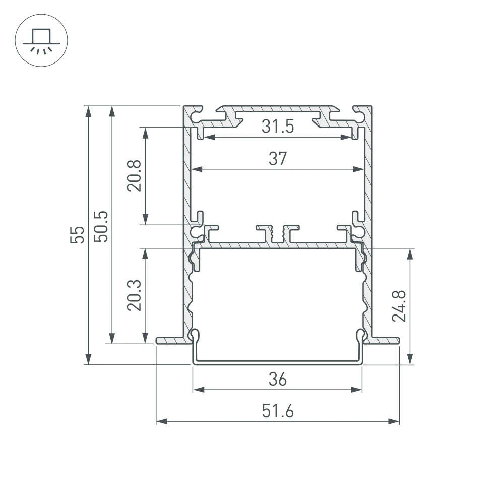 Профиль SL-LINIA52-3L-F-2000 ANOD (Arlight, Алюминий) 044682
