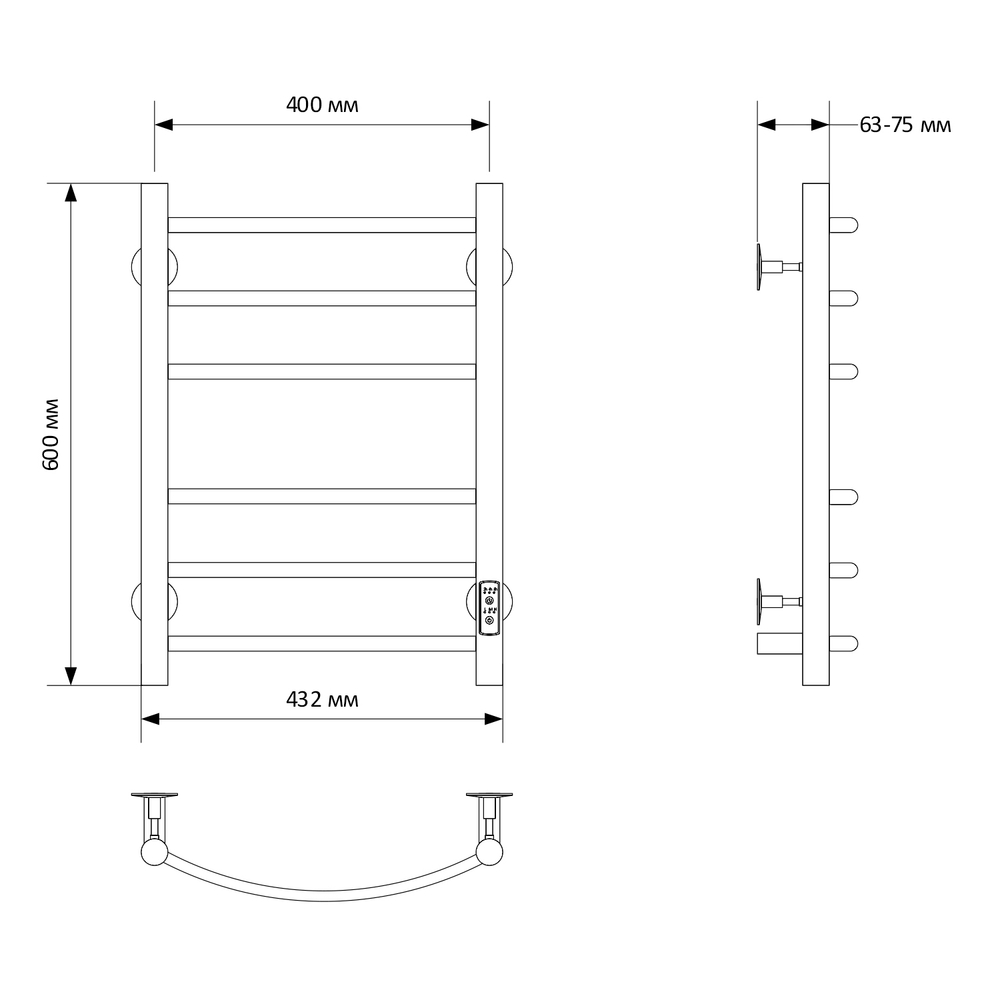 Полотенцесушитель MIXLINE CAPELLA  60х40 (таймер, 222 Вт, 6 перекладин) электрический ХРОМ