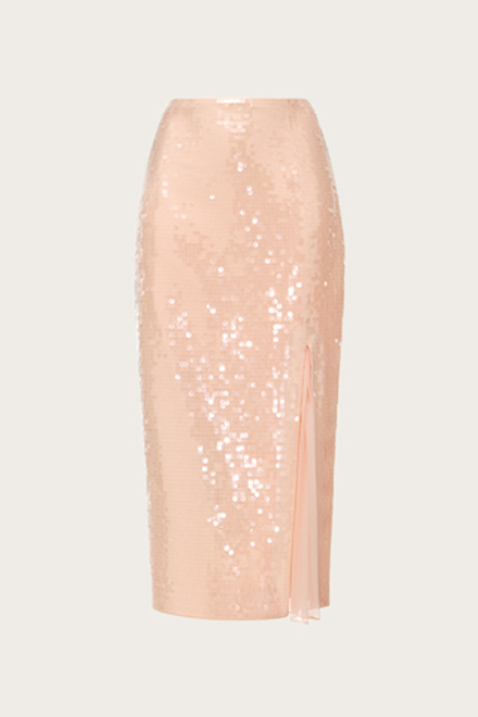 ЮБКА-МИДИ ИЗ РОЗОВОГО ШИФОНА, РАСШИТАЯ ПАЙЕТКАМИ ВРУЧНУЮ