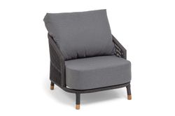 "Верона" кресло плетеное из роупа, каркас алюминий темно-серый (RAL7024) муар, роуп темно-серый круглый, ткань темно-серая 027 высота посадки 43,5 см