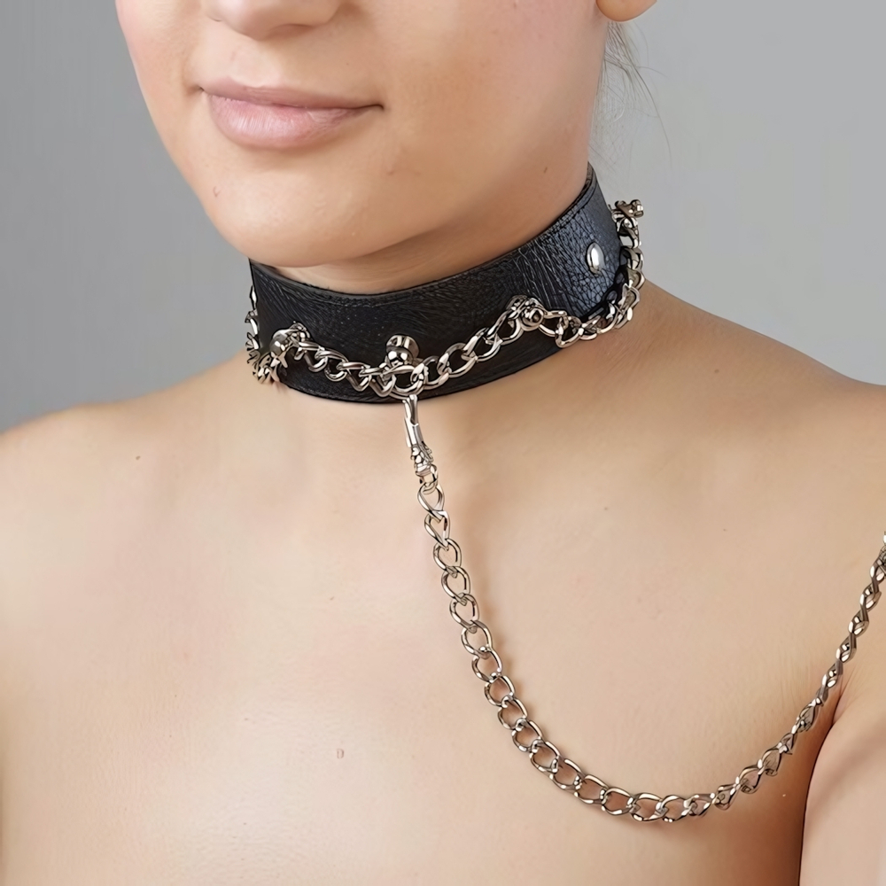 Чёрный ошейник из натуральной кожи (Цвет: черный)