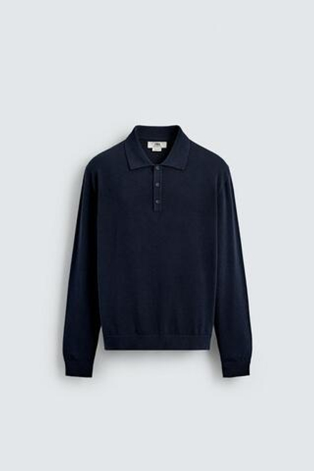 ZARA ТРИКОТАЖНОЕ ПОЛО RELAXED FIT, МОРСКОЙ СИНИЙ