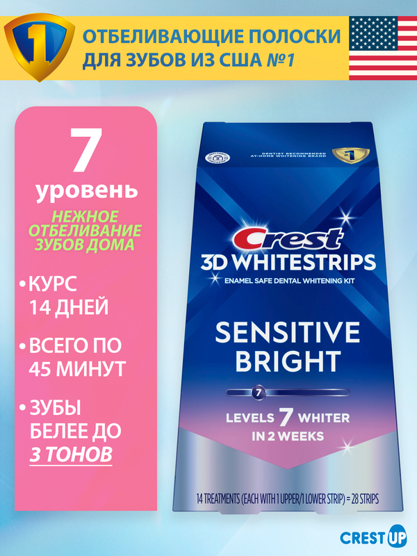 Отбеливающие полоски для зубов Crest 3D Whitestrips Sensitive Bright