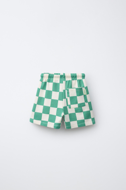 ZARA ШОРТЫ-БЕРМУДЫ В ШАХМАТНУЮ КЛЕТКУ, ЭКРЮ/ЗЕЛЕНЫЙ