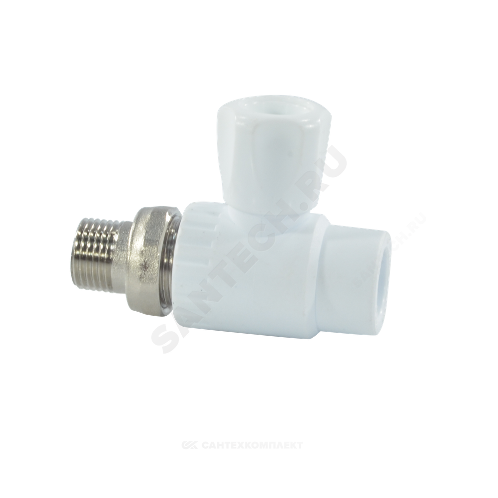 Кран шаровой PP-R белый Дн 20х1/2" НР прямой для радиатора RTP (РосТурПласт) 27853
