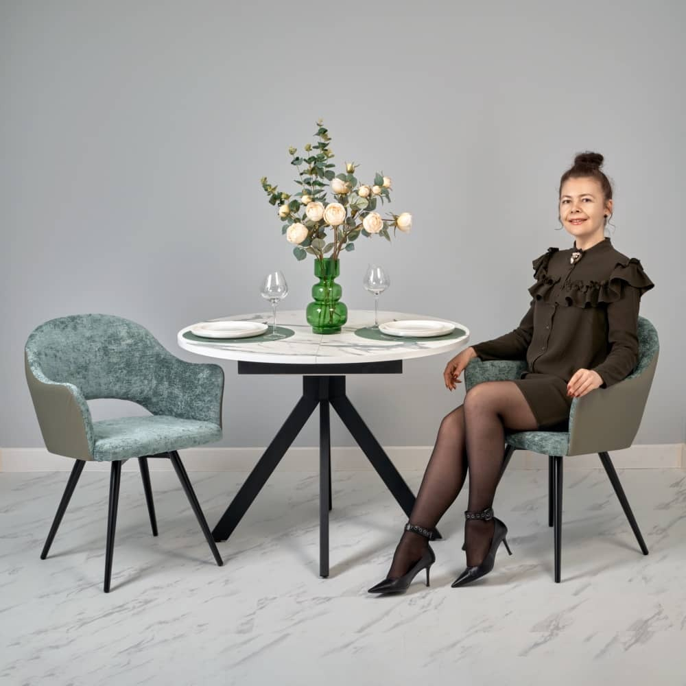 Стул Bruno зелёный шенилл с экокожей с поворотным механизмом