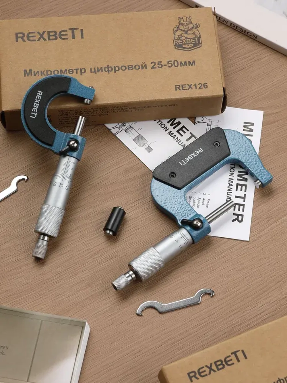 REXBETI Микрометр нониусный 0-25 мм, 0,01 мм