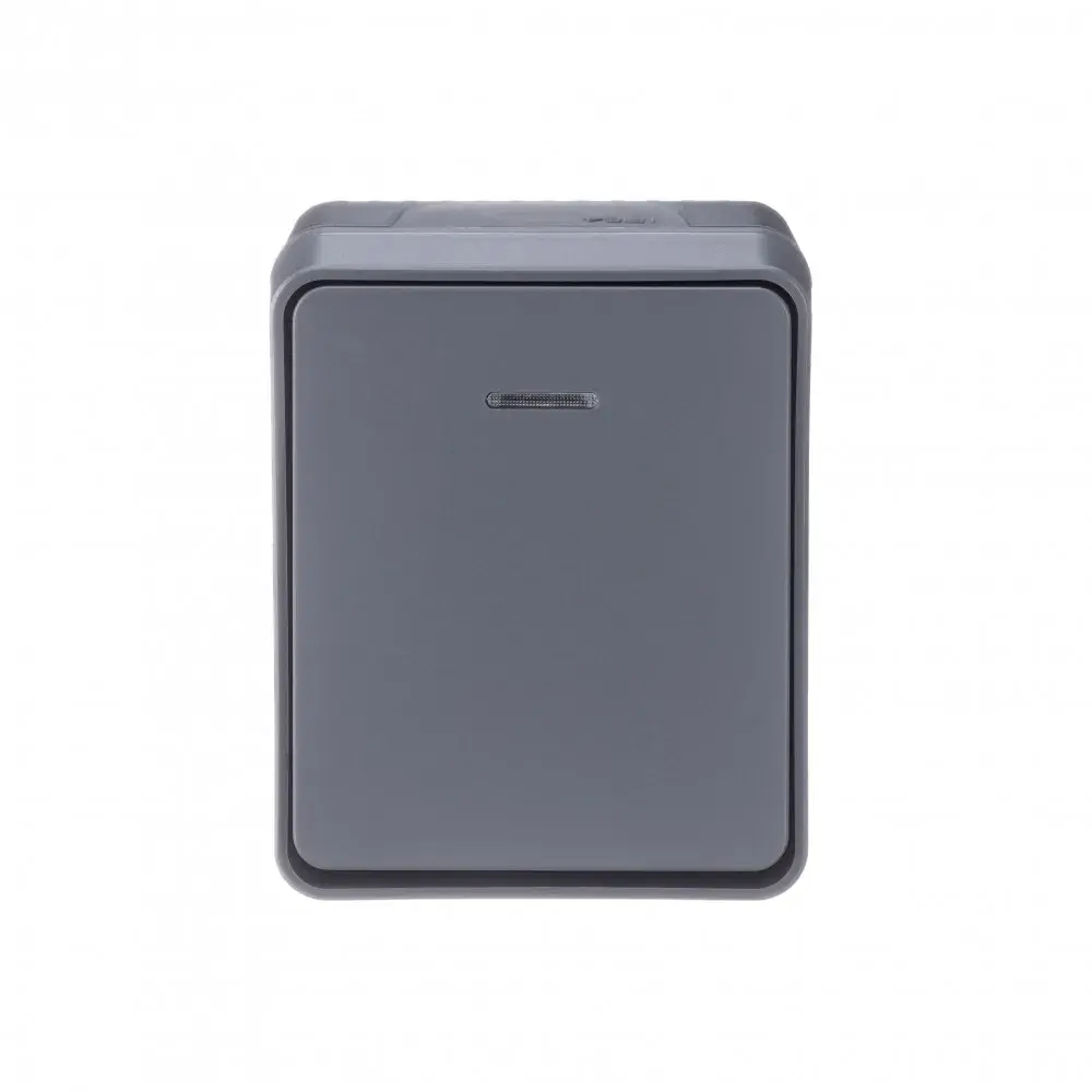 ATLASDESIGN PROFI IP54 О/У 1-клавишный ВЫКЛЮЧАТЕЛЬ с подсветкой, сх.1а, 10АХ, АНТРАЦИТ