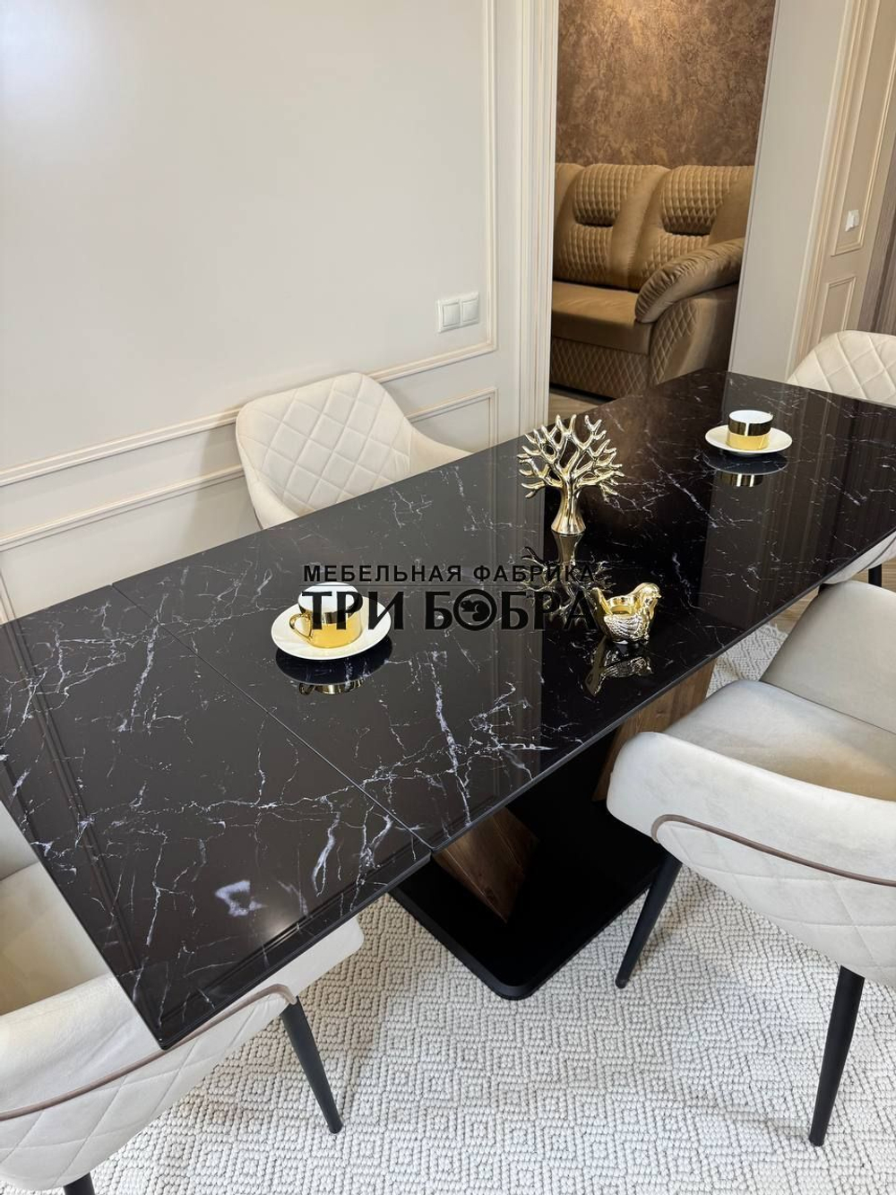 Кухонный раскладной стол "Вирджиния" , черный мрамор и 4 стула ШЕЛЛ