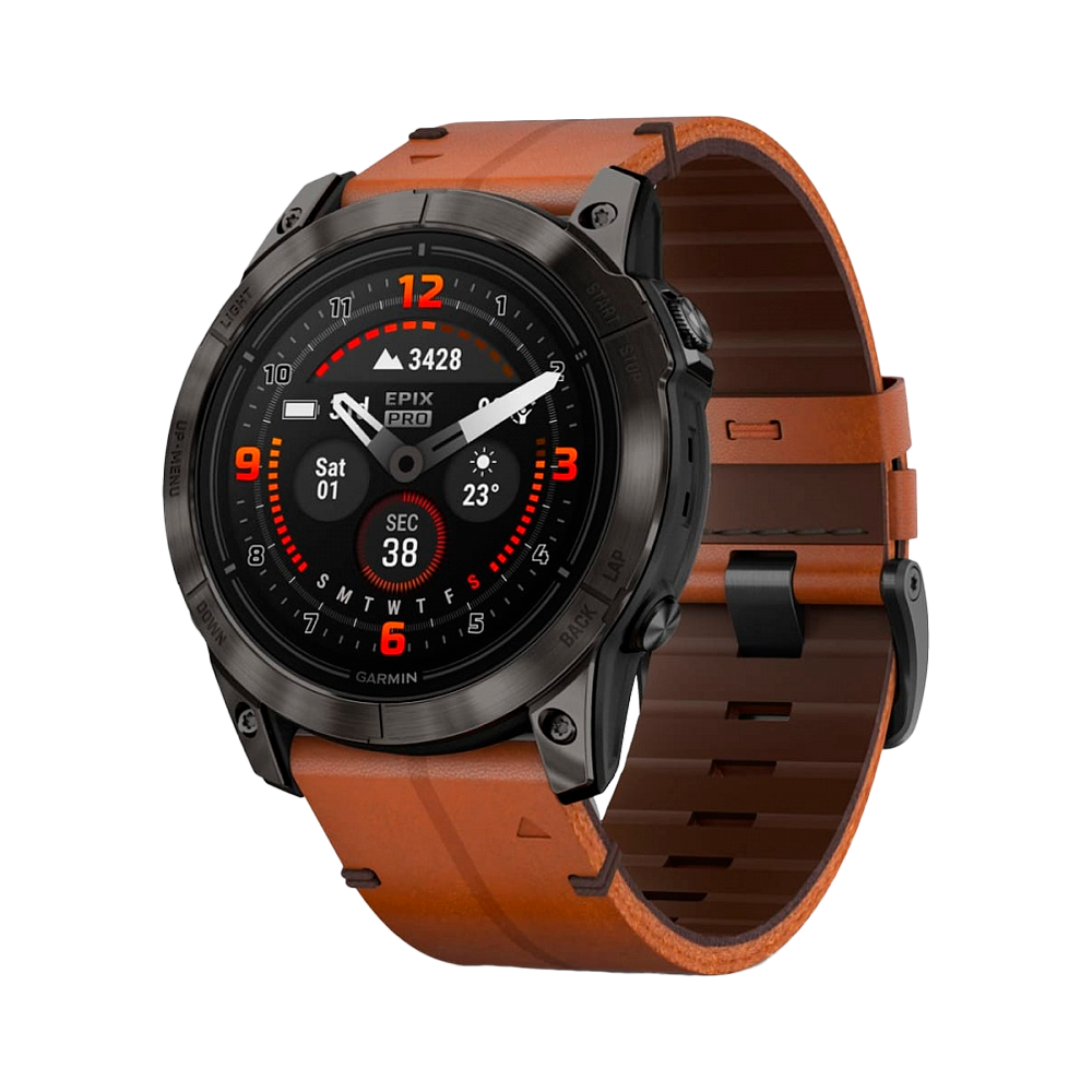Умные часы Garmin Epix Pro (Gen 2), 51mm, Sapphire Edition Carbon Gray DLC Titanium Chestnut Leather Band (010-02804-30)