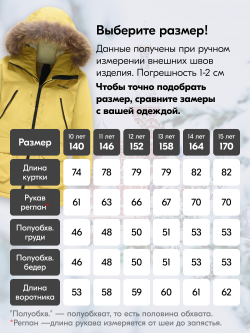 Куртка парка зимняя подростковая для девочки с капюшоном и мехом желтого цвета 9448J