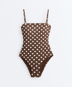 OYSHO Купальник-бандо из пике в горошек, коричневый