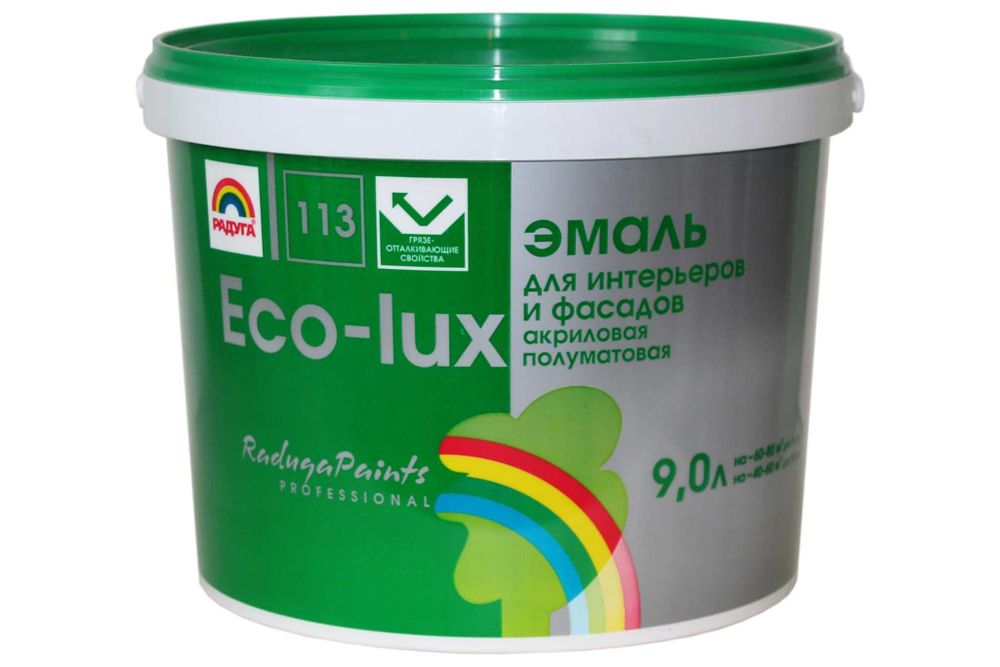 Универсальная эмаль Радуга Эко-Люкс ВД-АК 113 База А 9 л, под колеровку 141369
