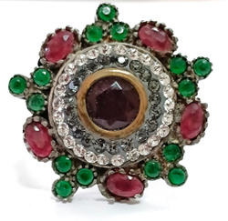 Ювелирное кольцо из серебра в стиле Винтаж,вставка агат,кристаллы Swarovski