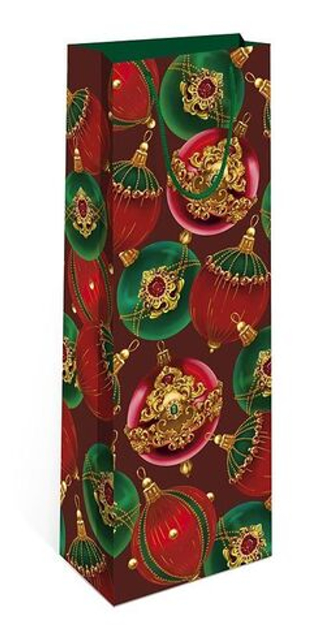 Пакет подар. бум. новогодн. 12*36*8см(под бутылку) 157 гр/м "Игрушки"
