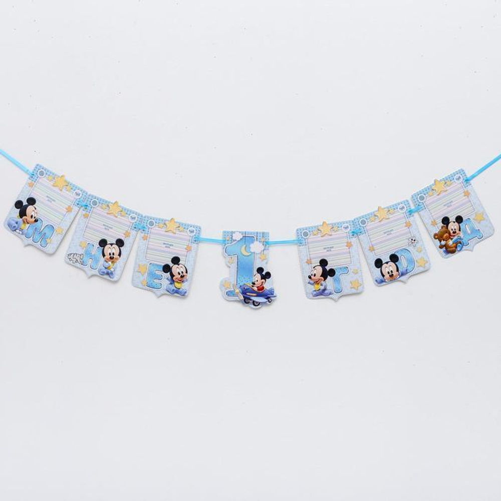 Гирлянда детская Disney на ленте Мне 1 годик Микки Маус