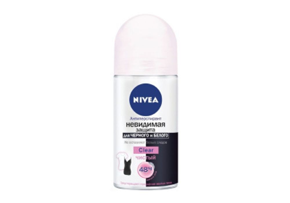 NIVEA 50мл.ролик Невид. защита Черное и Белое Clear