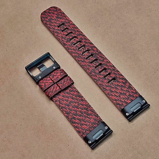 Ремешок нейлоновый 22 мм жакардовое плетение для Garmin MARQ / Epix / Fenix (47 мм) (Красный, черный)