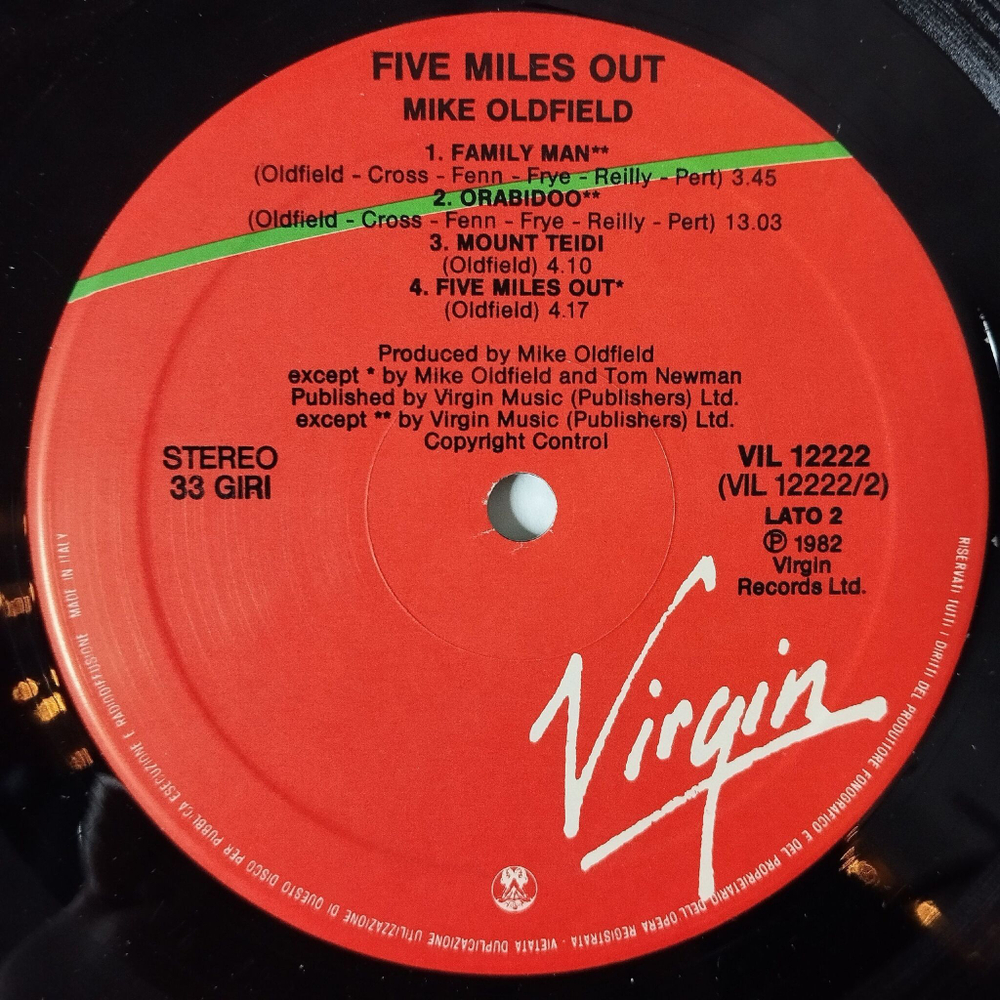 Винтажная виниловая пластинка LP Mike Oldfield Five Miles Out (Italy 1982)