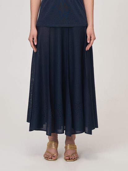 Женская юбка темно-синего цвета из вискозы - фото 4