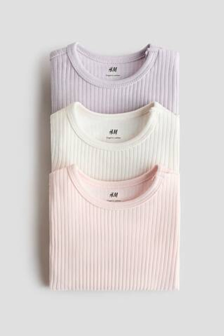 H&M Набор из трех боди в рубчик, светло-розовый