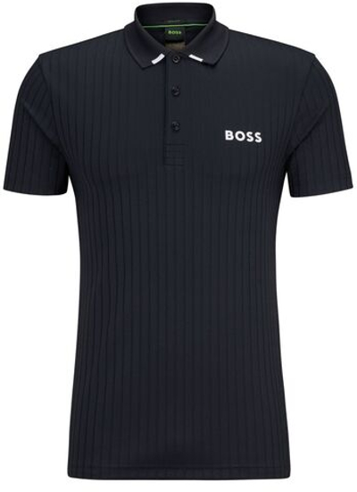 Мужское теннисное поло BOSS x Matteo Drop-needle Polo Shirt With Contrast Logos - dark blue