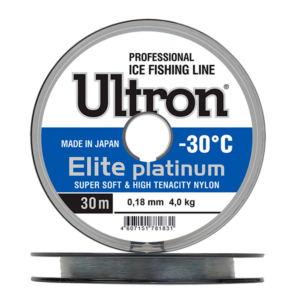 Леска ULTRON Elite Platinum 0,18 мм., 4,0 кг, 30 м, серебряная
