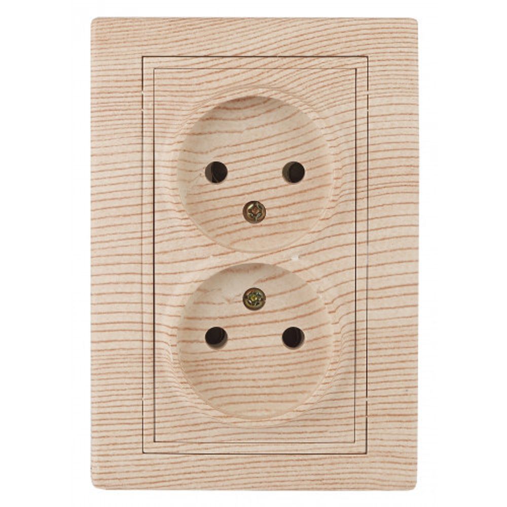 Розетка Intro Plano 1-204-11 без заземления двойная 2х2P, 16А-250В, IP20, СУ, сосна