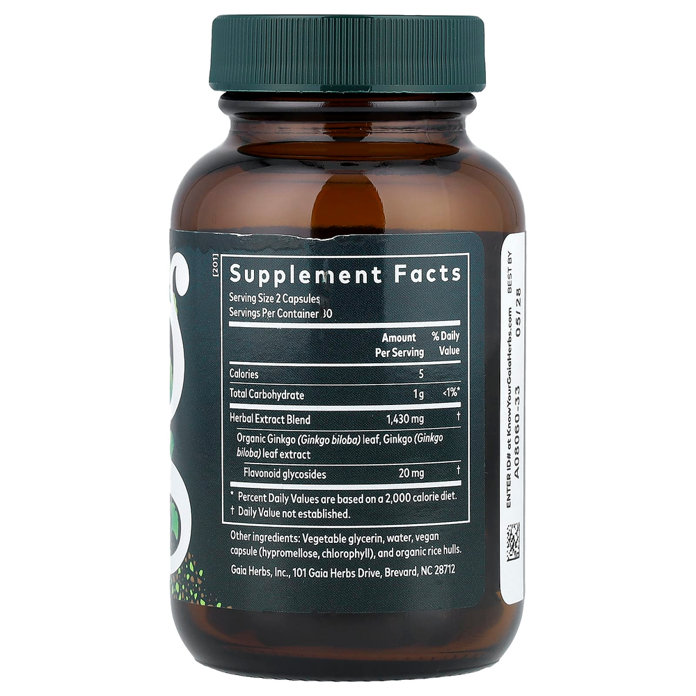Gaia Herbs, листья гинкго, 60 жидких капсул Phyto-Caps®