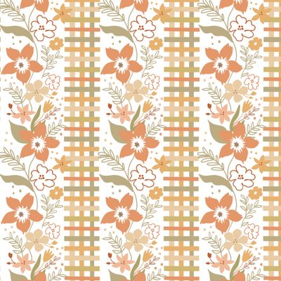 Осенняя цветочная клетка, плед, ветки цветов и листьев