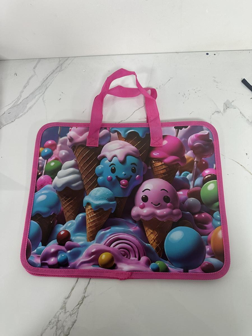 Папка с ручками А4 "Мороженое", пластик, на молнии, 80мм