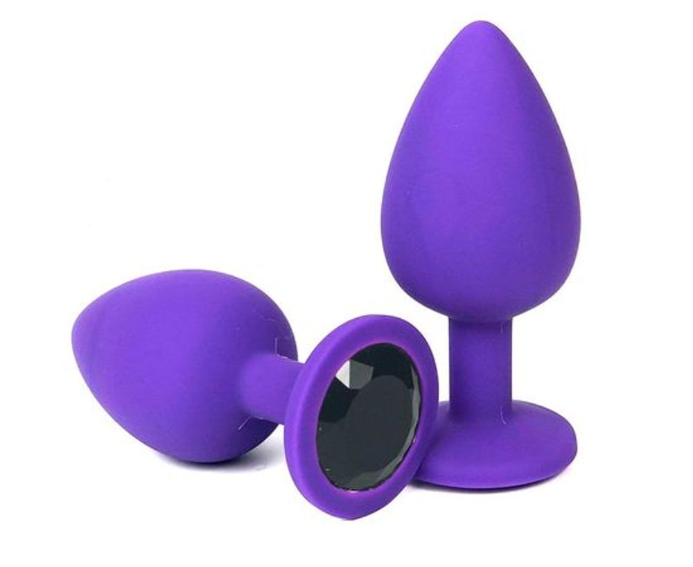 Анальная втулка фиолетовая с кристаллом Medium черный 8 см