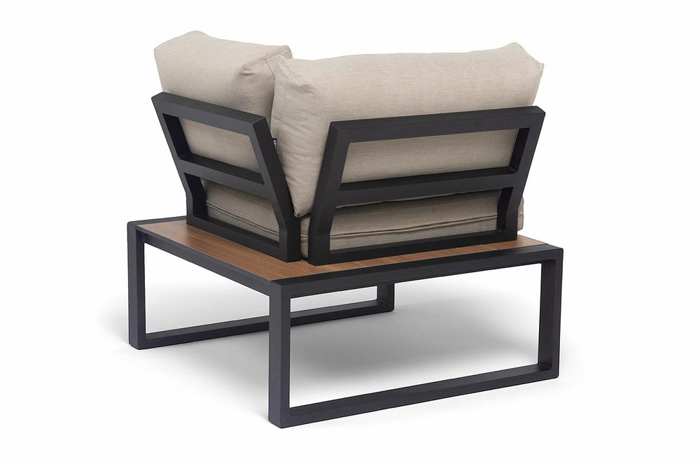 "Тулон" угловой модуль, каркас алюминий, HPL "дуб", черный муар, ткань бежевая 15052