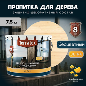 Деревозащитный декоративный состав Terratex ALTAY ULTRA Бесцветный глянцевый 7,5кг