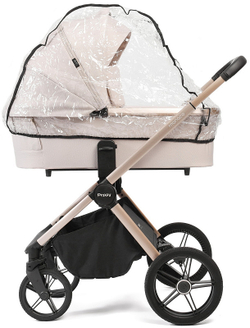 Детская коляска Peppy Monaco 3 в 1 с автокреслом Verona Black Beige (бежевый), рама беж, шлифованный алюминий