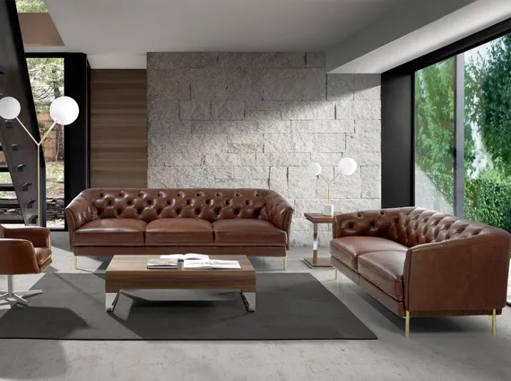 Трехместный диван Angel Cerda KF106-3P, коричневая кожа