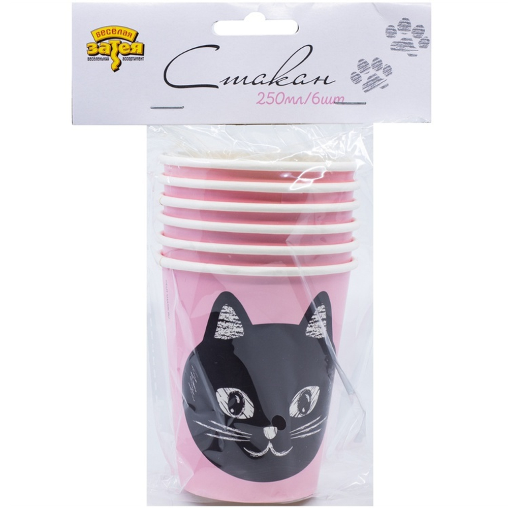 Стаканы бумажные «Котики», 250 мл, 6 шт