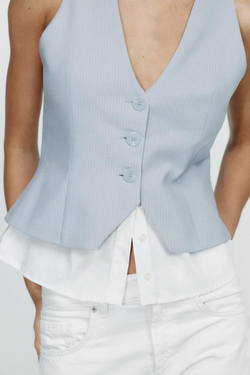 ZARA КОМБИНИРОВАННЫЙ ТОП В ПОЛОСКУ, СЕРО-СИНИЙ