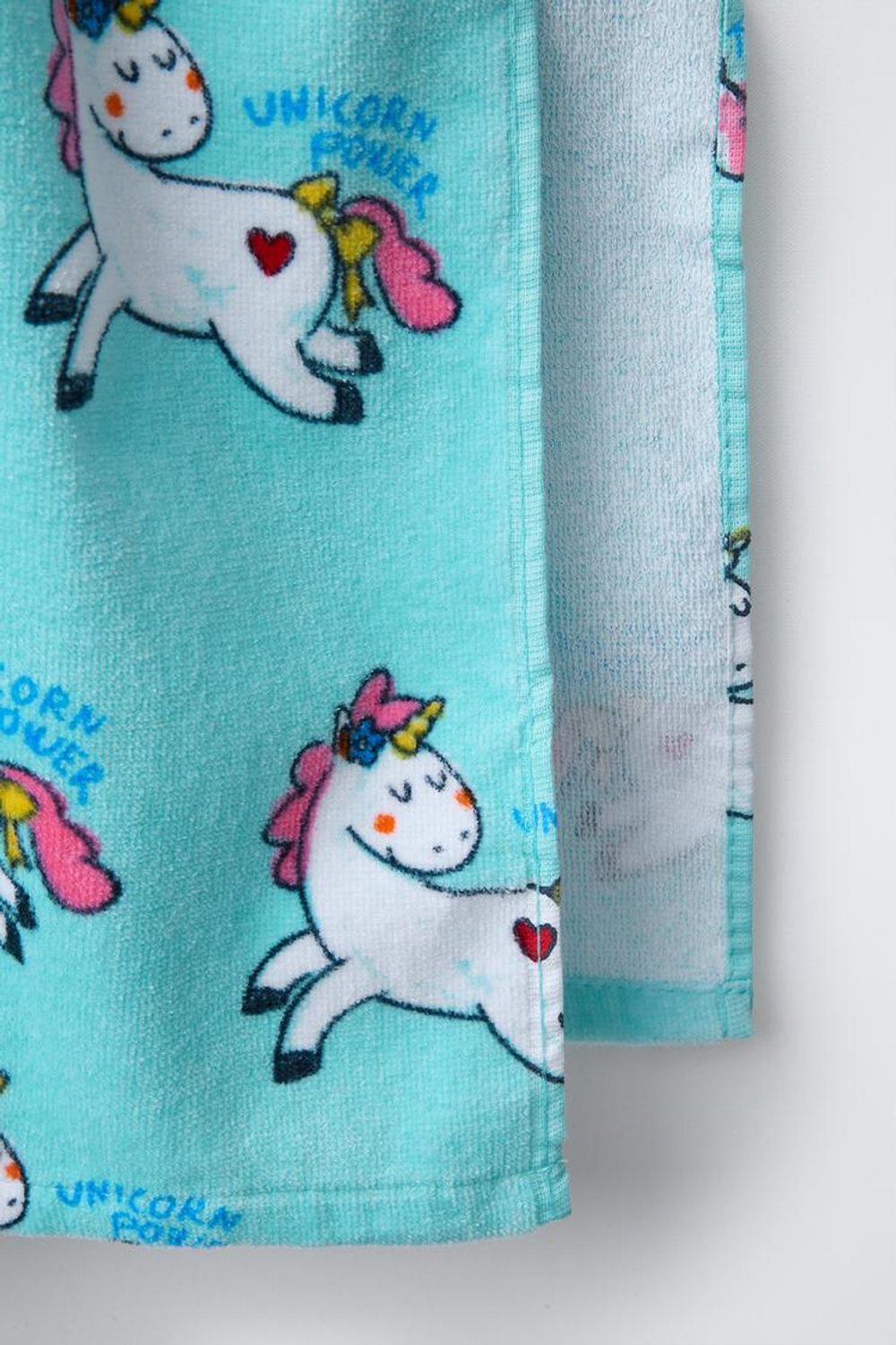ZARA ПОЛОТЕНЦЕ-ПОНЧО С ПРИНТОМ «ЕДИНОРОГ», БИРЮЗОВЫЙ